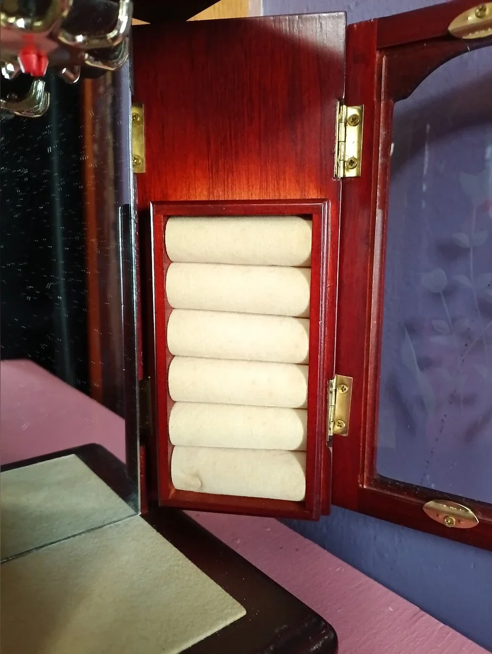 Elegant Red Wooden Jewelry Organizer Armoire